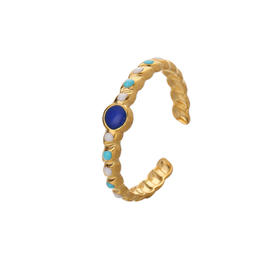 Venta al por mayor de aceite de color de acero inoxidable que gotea amor que abre el anillo ajustable